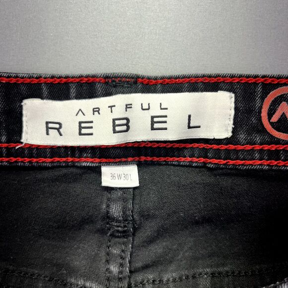 Artful REBEL 36x30‎ Men Straight Leg Black Stretch Denim Jean Cotton Blend Goth - Picture 10 of 16
